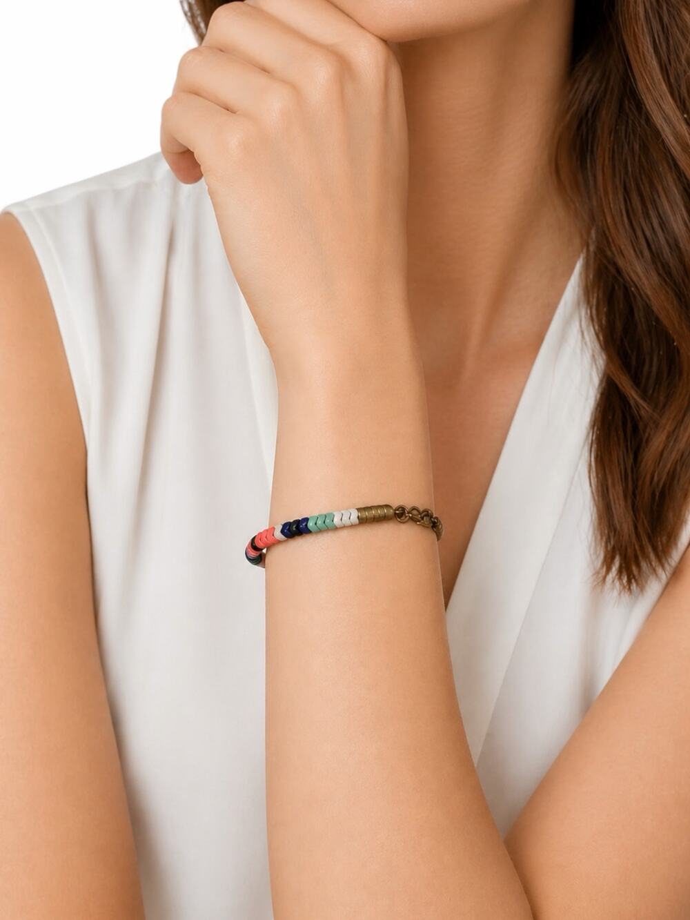 J. Crew Wavy Beaded Bangle Bracelet Multi Color Gold